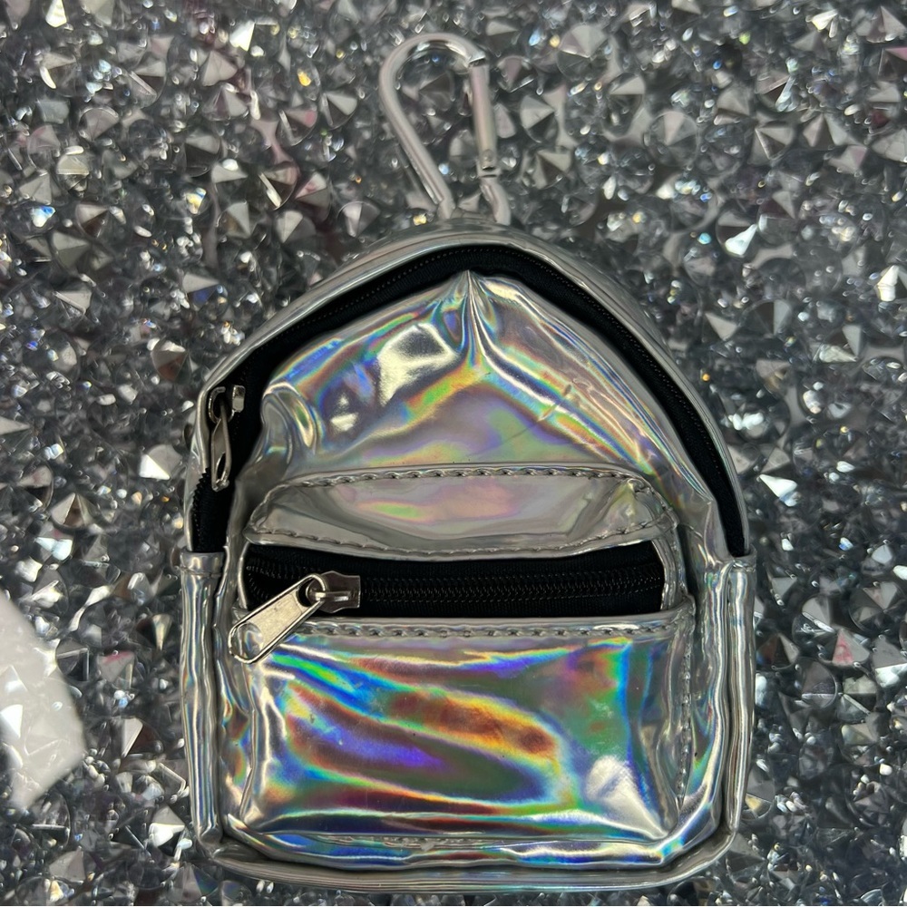 Holographic Mini Backpack Keychain - Silver